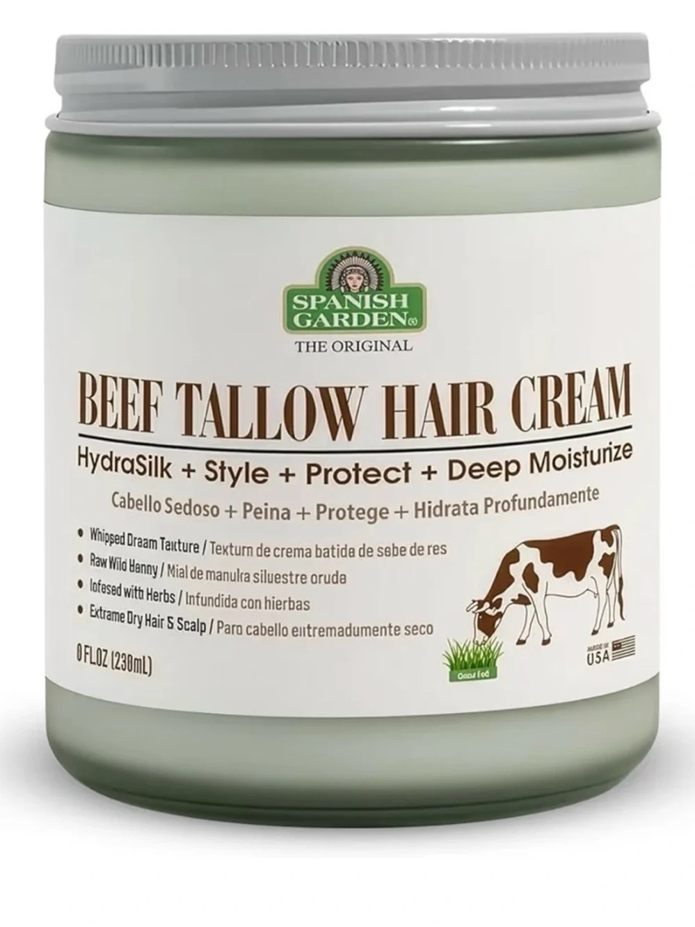 Spanish Garden Beef Tallow Hair Cream – Organic Moisturizing & Styling Balm 8oz